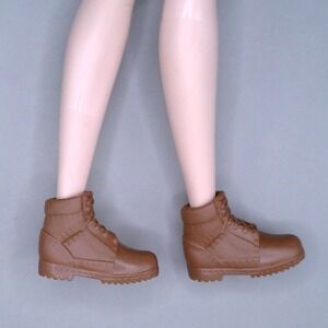 Barbie Brown Lace Up Boots Flat Foot Doll Shoes Fashionistas MTM Made To Move